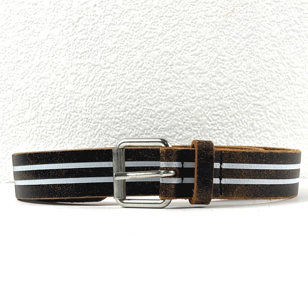 Gap Leather Belt Womens‎ Medium Brown White Stripe Made in Italy